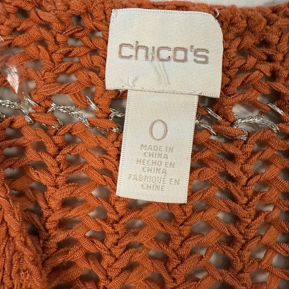 Chicos Women burnt orange silver striped open knit sweater size 0 pullover Small - Picture 6 of 12